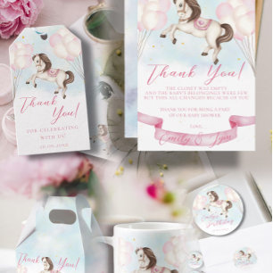 Tarjeta De Agradecimiento Baby Shower Fairytale Pony Stars Pink Balloons