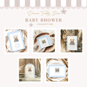 Invitación Cute Denim Teddy Bear Baby Shower