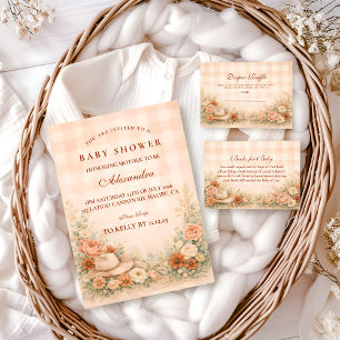 Invitación Chorreada de Melocotón Floral Occidental para Baby