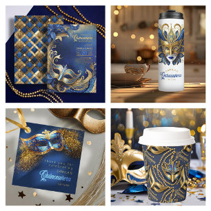 Invitación Quinceanera Masquerade Blue Gold ID1031