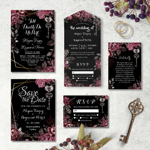 Tarjeta De Confirmación De Asistencia Hasta la muerte   Black Gothic Dark Floral Elegant