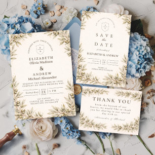 Tarjeta De Agradecimiento Boda elegante con ramas de olivo
