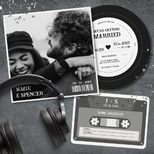 Invitación a casamiento con récord de vinilo retro