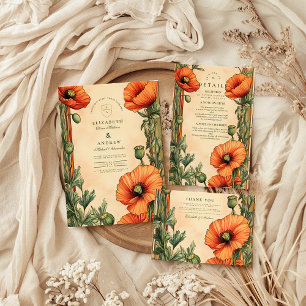 Tarjeta De Agradecimiento Elegante Boda de adormidera de Art Nouveau floral