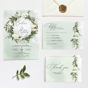 Invitación Boda del marco dorado de rosas blancas de color ve