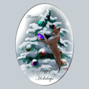 Tarjeta Festiva Regalos de Navidades de Basenji