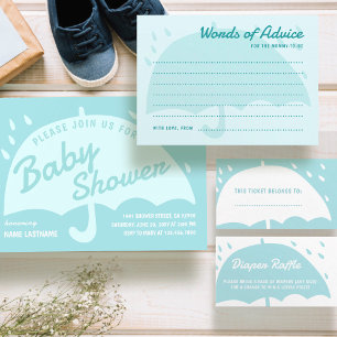 Pegatina Cuadrada Moderna lluvia de paraguas Baby Shower Boy Gracias
