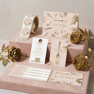 Tarjeta De Visita Estudio de Belleza de Uñas de Lujo Rosa Dorado