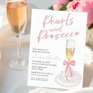 Invitación Perlas y Prosecco   Bow Watercolor Bridal Shower