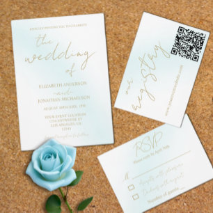 Tarjeta De Confirmación De Asistencia Boda de ola de color azul