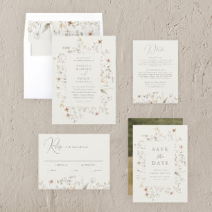 Lámina Invitación de boda boho con flores silvestres econ