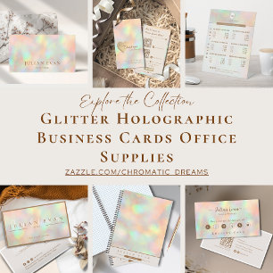 Tarjeta De Visita Elegante Holográfico Gold Heart QR Code Gracias