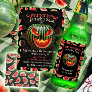 Etiqueta Para Botella De Cerveza Fiesta de Summerween Sandía Jack o Linterna Espelu