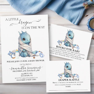 Pegatina Redonda Blue Dragon Watercolor Baby Shower