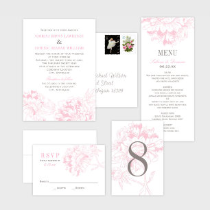 Invitación Elegante Boda de Peonía de Flores Gris Rosa