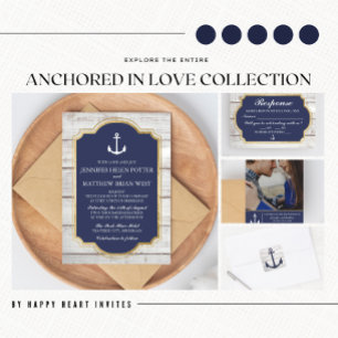 Invitación Anchored In Love II Nautical Anchor Stripe Boda