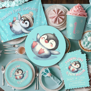 Lona Bebé Adorable Pingüino Cumpleaños Cuta Acuarela Al