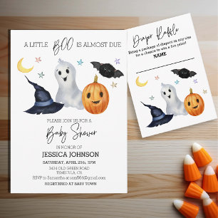 Tarjeta De Recepción Diaper Raffle Halloween Ghost Boo Watercolor