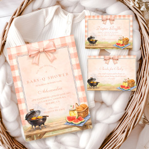 Tarjeta De Recepción Sorteo de pañales para Baby Q con gingham rosado