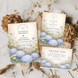Tarjeta De Confirmación De Asistencia Boda Romántica con Hortensias Azules