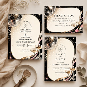 Tarjeta De Agradecimiento Boda Glamurosa Disco Retro
