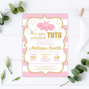 Invitación de Baby Shower de Tutu rosa y dorado pa