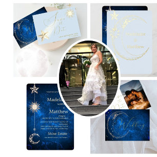 Invitación Con Relieve Metalizado Elegante Boda nocturno de estrellas celestes galax