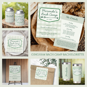 Pegatina Cuadrada Campamento de verano de Gingham Bachelorette Campi