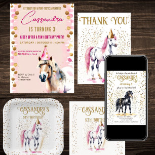 Invitación Fiesta de cumpleaños de Pony adorables rociadores 