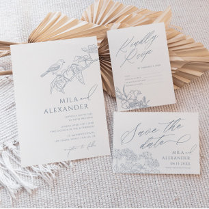 Invitación Boda de pájaro del cantante floral azul turquesa