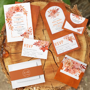 Invitación Todo En Uno Flores otoñales y boda de otoño de un archiconocid