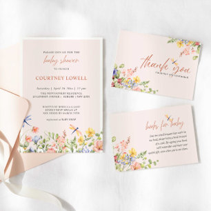 Invitación Flores y libélulas Boho Garden Baby Shower