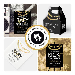 Invitación Baby Shower Black and Gold Hip Hop