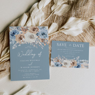 Invitación Boda de acuarela azul y azul turbio