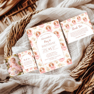 Tarjeta De Agradecimiento Hada Fotográfica Cumpleaños 1er Jardín Rosa