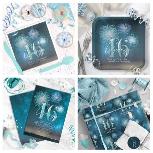 Papel De Regalo Fireworks Sweet 16 ID Verde azulada984