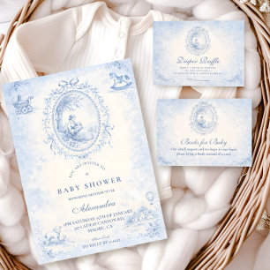 Invitación Ducha de Bebé Clásica Toile Azul