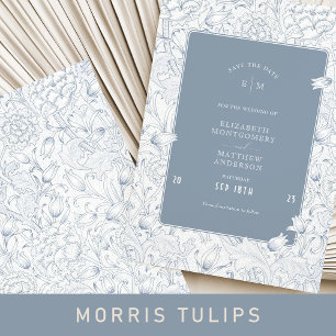 Invitación Guardar La Fecha Dusty Blue Elegance Tulips
