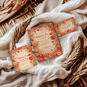 Invitación Fiesta Vintage de Corazones Florales de San Valent