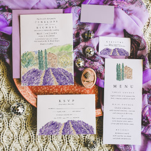 Invitación Boda de campos de lavanda de color de agua