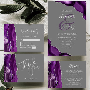 Invitación Boda gris de las esquinas de la agata de plata mor