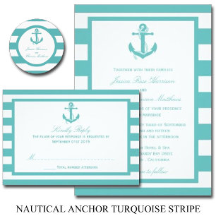 Invitación Boda de anclaje de banda turquesa náutica