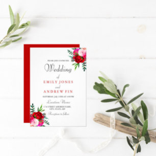 Romántico elegante invitación a la boda rosa Rojo