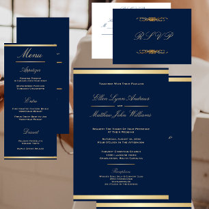 Pegatina Redonda Elegante Boda de travesía azul y oro de la marina