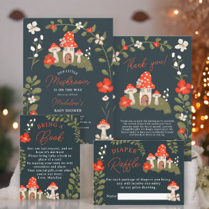 Tarjeta De Agradecimiento Suntuosos hongos de bosque con flores de bebé