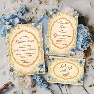 Tarjeta De Confirmación De Asistencia Quinceañera Costera Vintage Navy