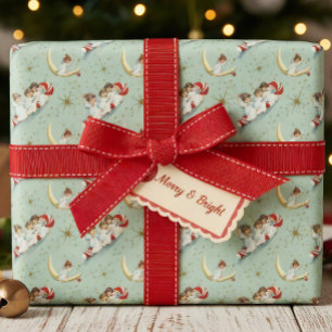 Papel de envolvimiento de ángeles de Navidad vinta