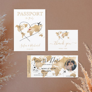 Invitación Boda Pasaporte de Destino Gold World Map Invita