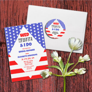 Pegatina Redonda Wed, White & I Do Patriotic Boda Event