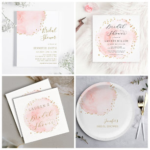 Invitación Rubor Floral Petal Gold Purpurinas Dots Bridal Sho